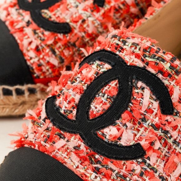 Chanel 21C Coral Tweed Grosgrain CC-Logo Espadrilles - Picture 8 of 13